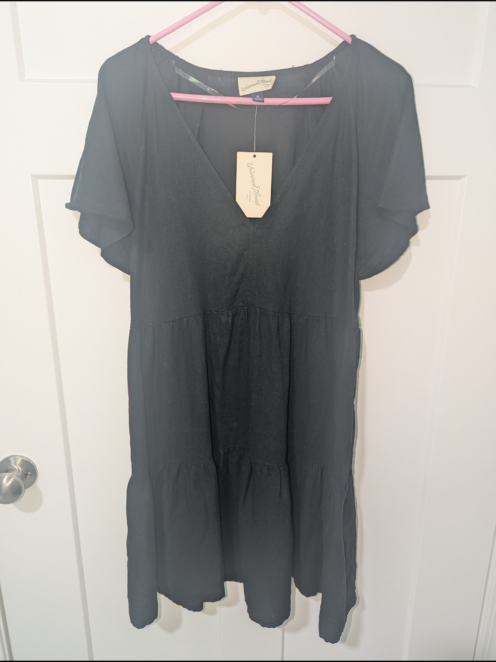 Universal Thread Black V-Neck Tiered Mini Dress with Flutter Sleeves